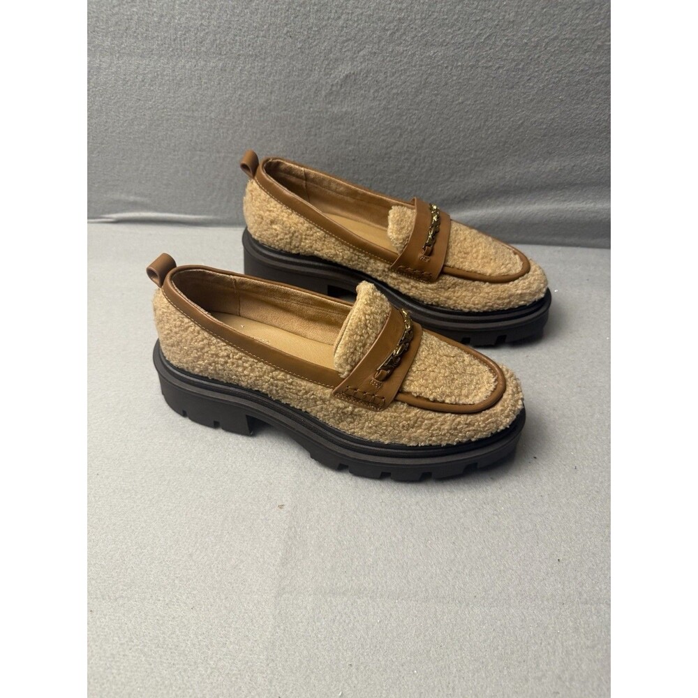 Circus by Sam Edelman Brown Faux Fur Sherpa Lug Sole Chain Loafers Womens 9